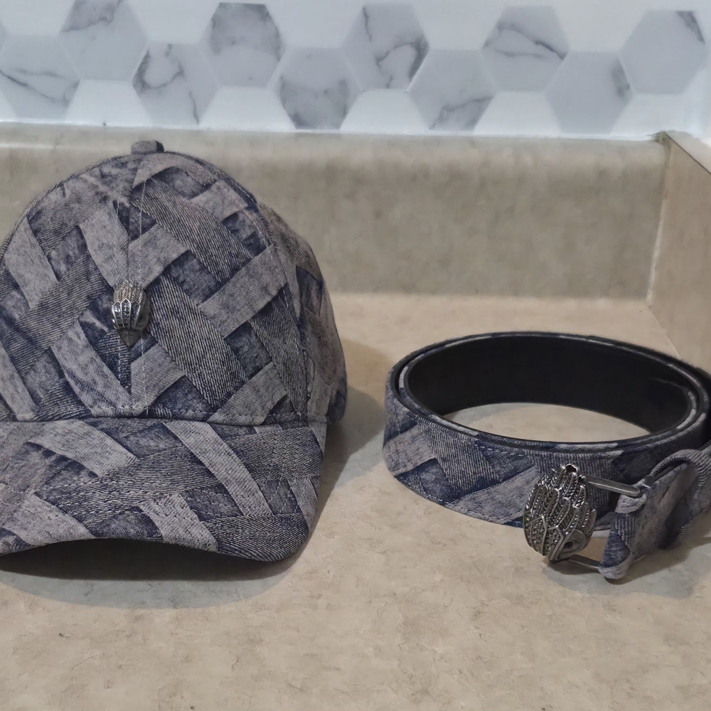 Kurt Geiger Blue And Pink Patterned Women's Hat and Belt Set